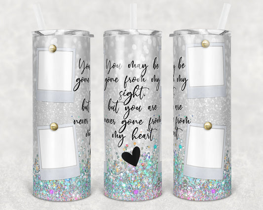 20 oz Skinny Tumbler Memorial with Pictures White Glitter Gone from Sight Sublimation Design