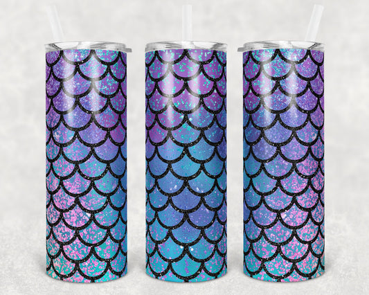 20 oz Skinny Tumbler Sublimation Design Template Glitter Mermaid Scale Irridecent