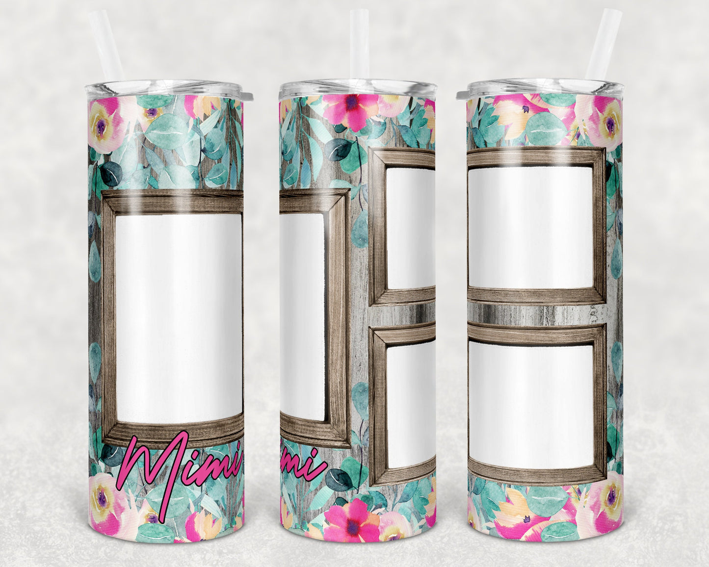 20 oz Skinny Tumbler Picture 3 Frame Tumbler Floral photos Sublimation Design