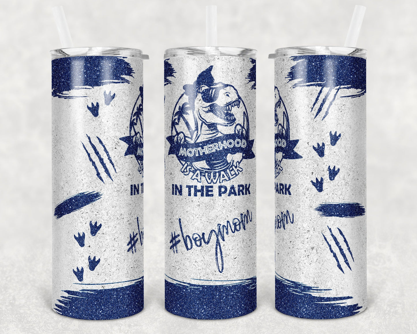 20 oz Skinny Motherhood walk in the Park Blue Glitter Sublimation Design Print Transfer