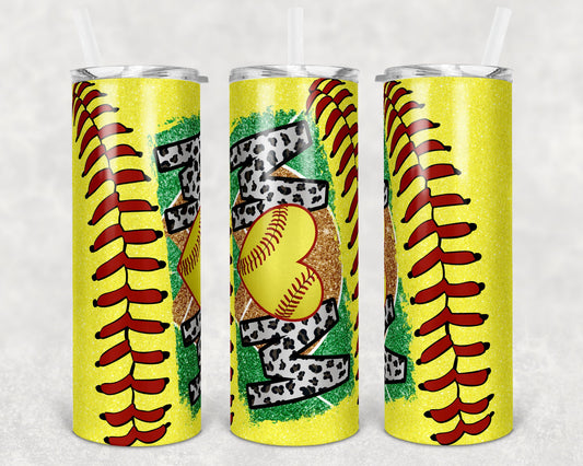 20 oz Skinny Tumbler Softball Mom Glitter Laces Sublimation Design Template Design