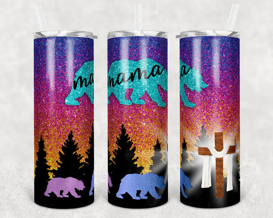 20 oz Skinny Tumbler Sublimation Design Template Mama Bear Christian Glitter Mothers Day