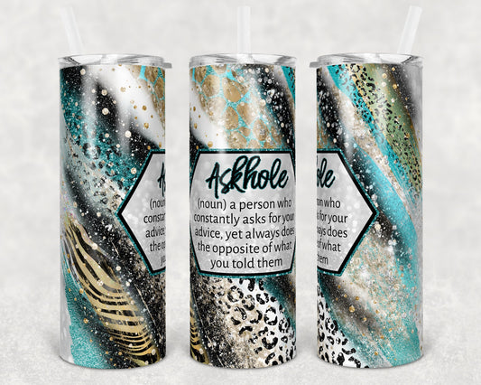 20 oz Skinny Tumbler Sublimation Template Agate Milky Way Sassy Askhole Safari Animal Print Straight and Warped Design