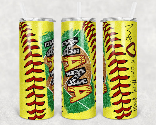 20 oz Skinny Tumbler Softball Nana Glitter Heart on Field Laces Sublimation Design Template Design
