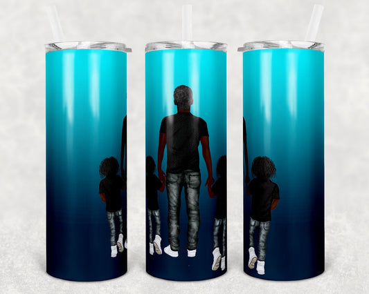 20 oz Skinny Tumbler Sublimation Design Template Glitter blue teal dad and girls Straight Design