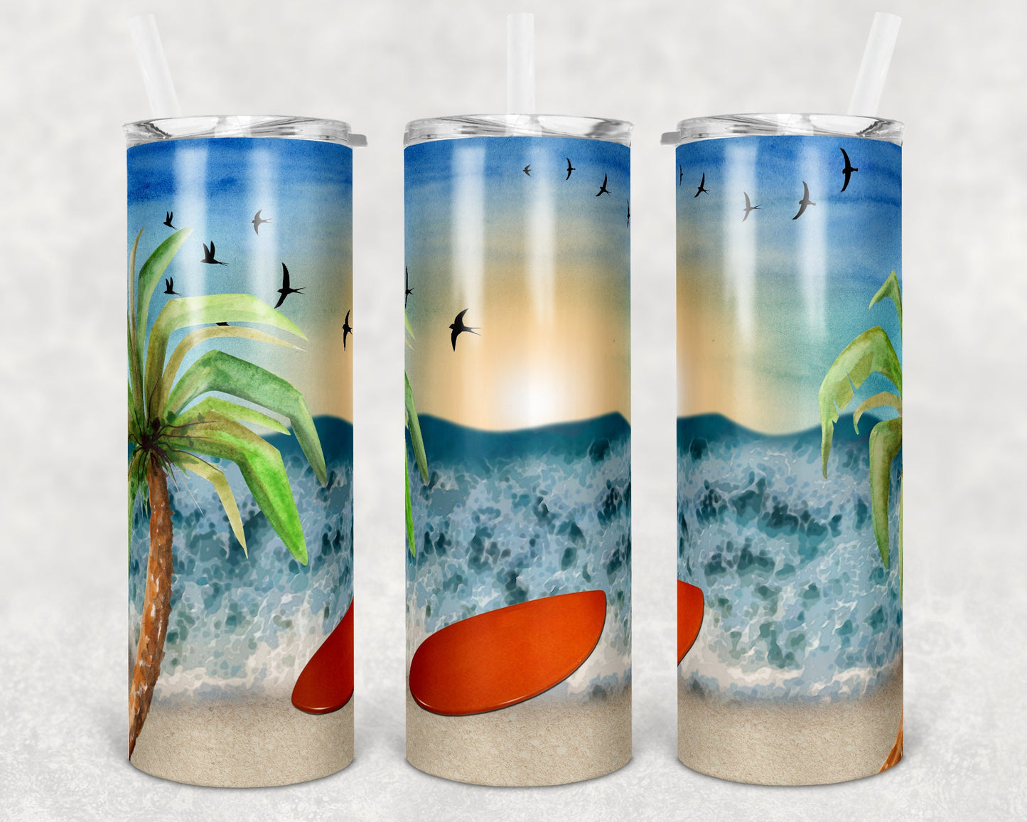 20 oz Skinny Tumbler Ocean Beach Waves Background Skim Board Sublimation Design