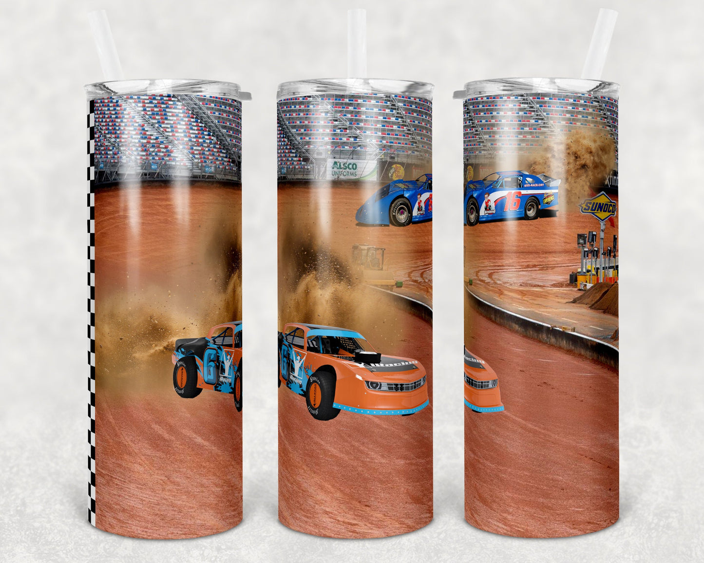 20 oz Skinny Tumbler Sublimation Design Track Dirt Racing Race Car Tumbler