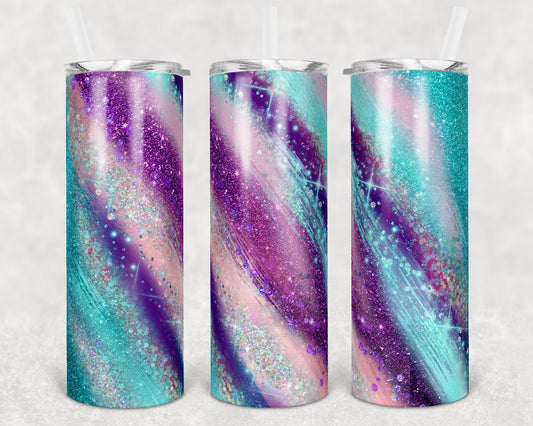 20 oz Skinny Tumbler Sublimation Template Agate Milky Way Teal Pink Purple Straight and Warped Design