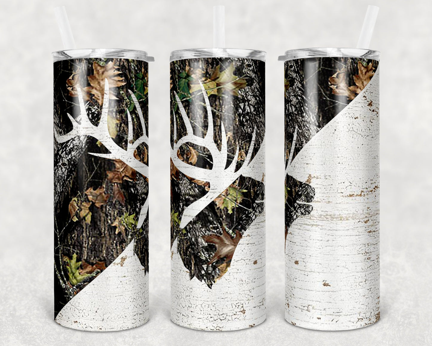 20 oz Skinny Tumbler Camp Elk Camo and Wood Sublimation Design Print Transfer