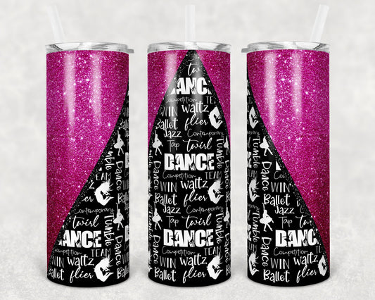 20 oz Skinny Tumbler Cheer Pink Glitter Dance Dancing Sublimation Design Print Transfer