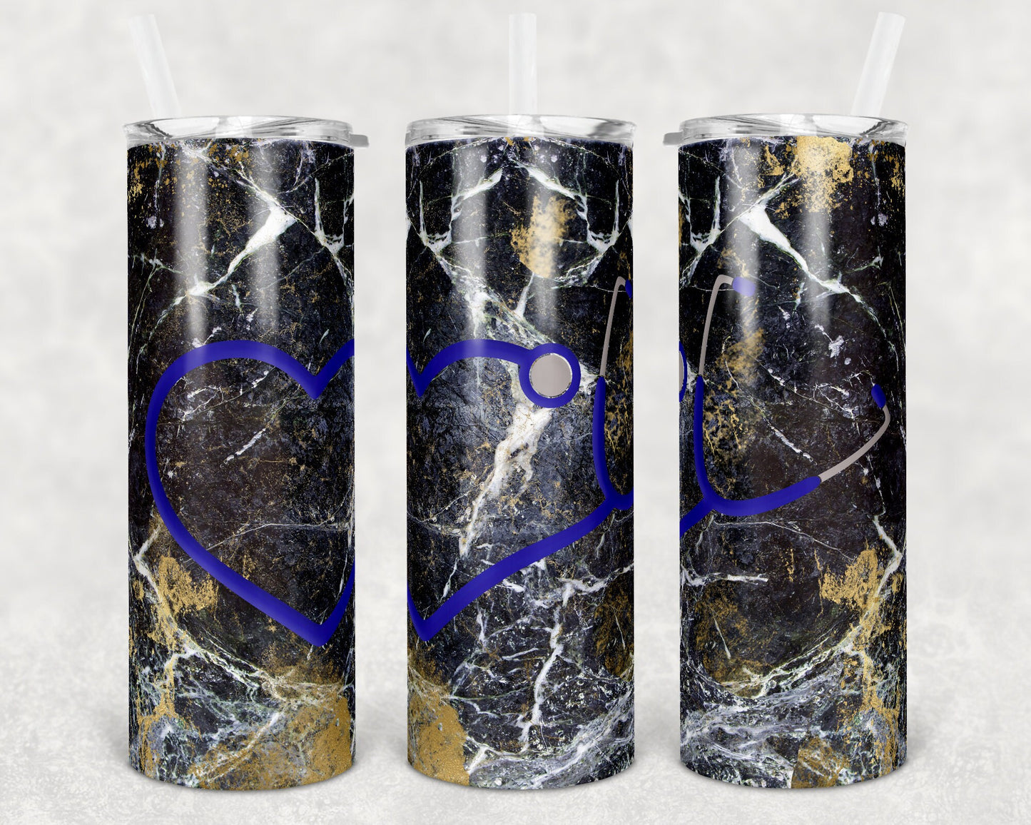 20 oz Skinny Tumbler Sublimation Design Template Nurse Stethescope Marble tumblers