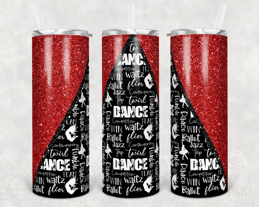 20 oz Skinny Tumbler Red Glitter Dance Dancing Sublimation Design Print Transfer Personalize
