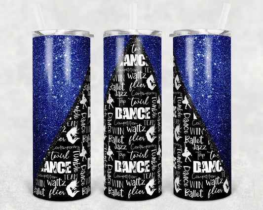 20 oz Skinny Tumbler Blue Glitter Dance Dancing Sublimation Design Personalize