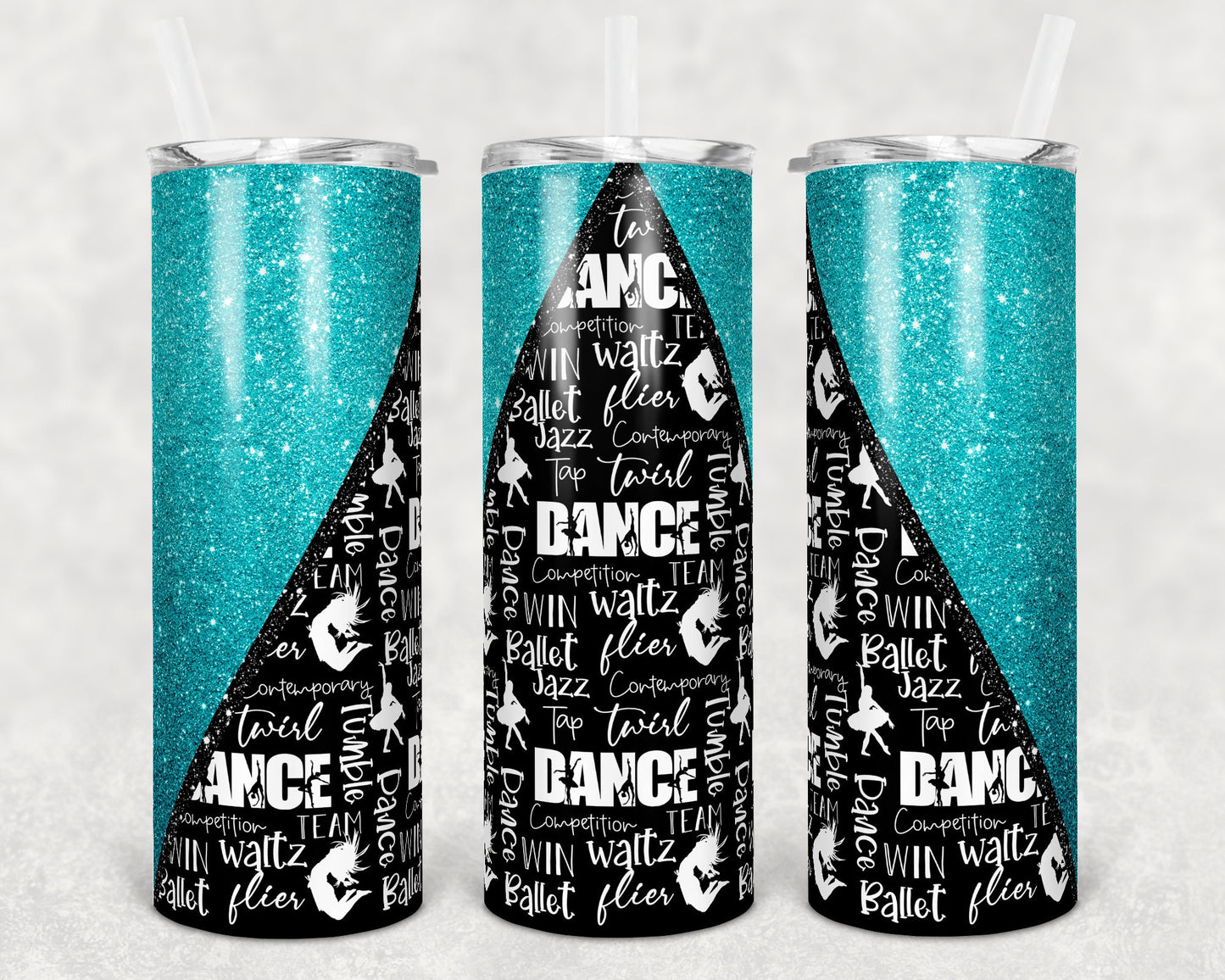 20 oz Skinny Tumbler teal Glitter Dance Dancing Sublimation Design Personalize