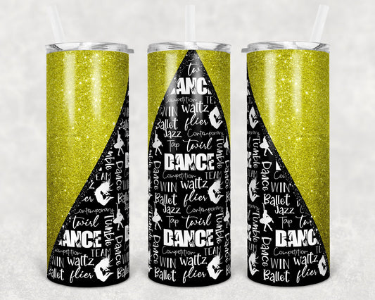 20 oz Skinny Tumbler yellow Glitter Dance Dancing Sublimation Design Personalize