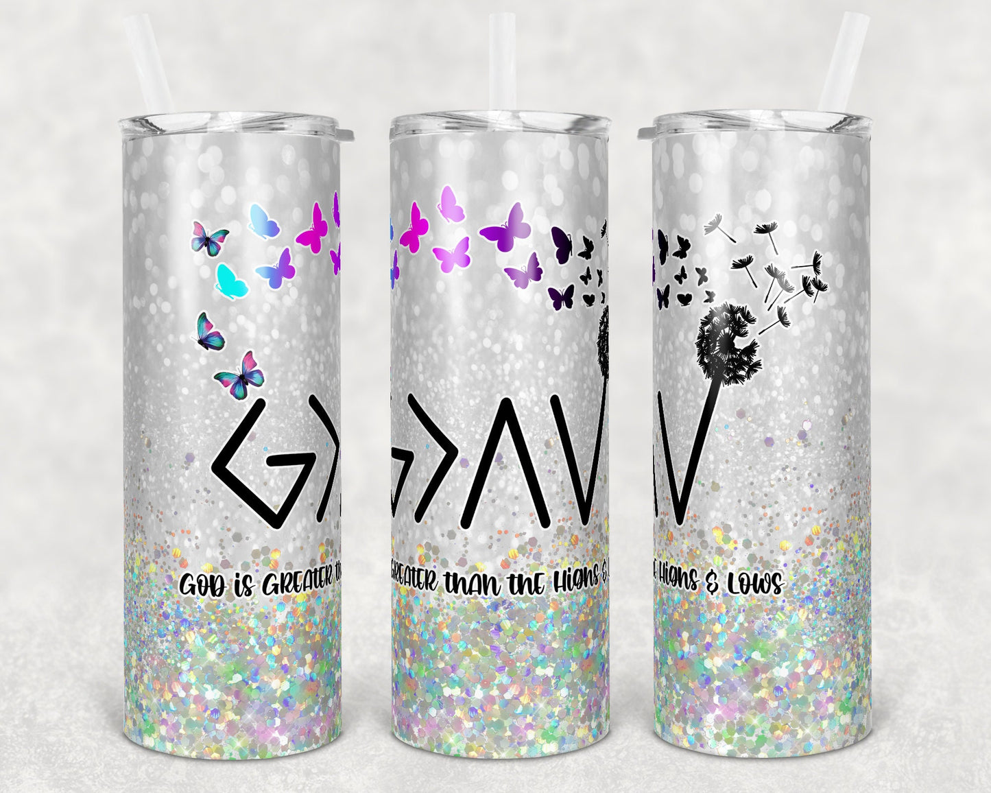 20 oz Skinny Tumbler God is Greater than Highs and Lows Sublimation Design Print Transfer