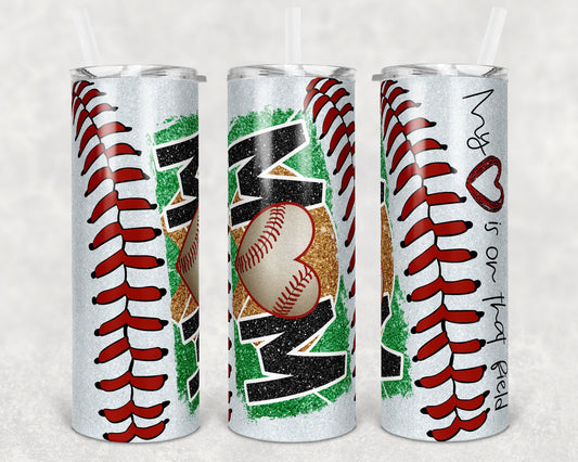 20 oz Skinny Tumbler Baseball Mom Glitter Heart on Field Laces Sublimation Design Template Design