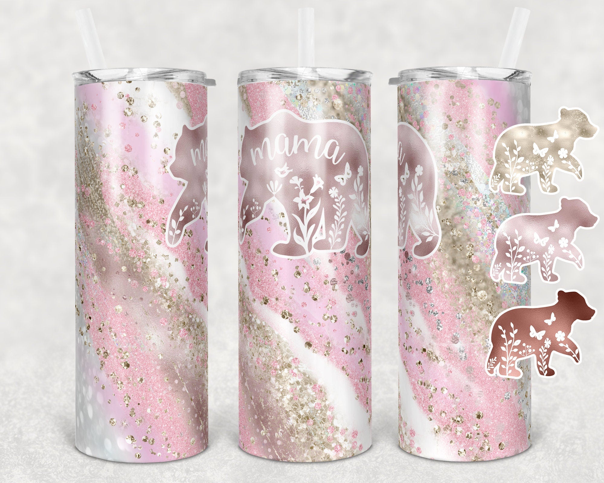 20 oz Skinny Tumbler Sublimation Design Mama Bear Milky way pinks Add ...