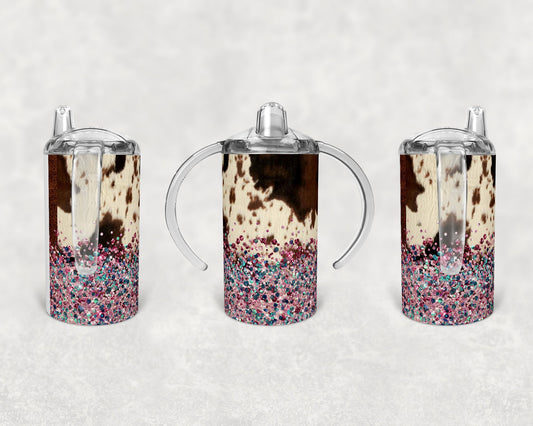 Straight Sippy Cup Sublimation Girl Cow Hide and Glitter Design Design