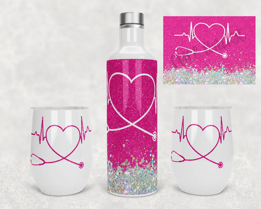 Design Wine Set Sublimation Tumbler Hot Pink Nurse wine and carafe designs