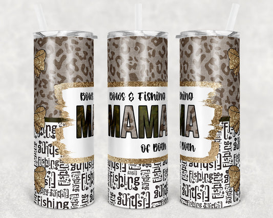 20 oz Skinny Tumbler Sublimation Design Template Leopard Camo Bows and Fishing Mom of Both Straight and Warped Design