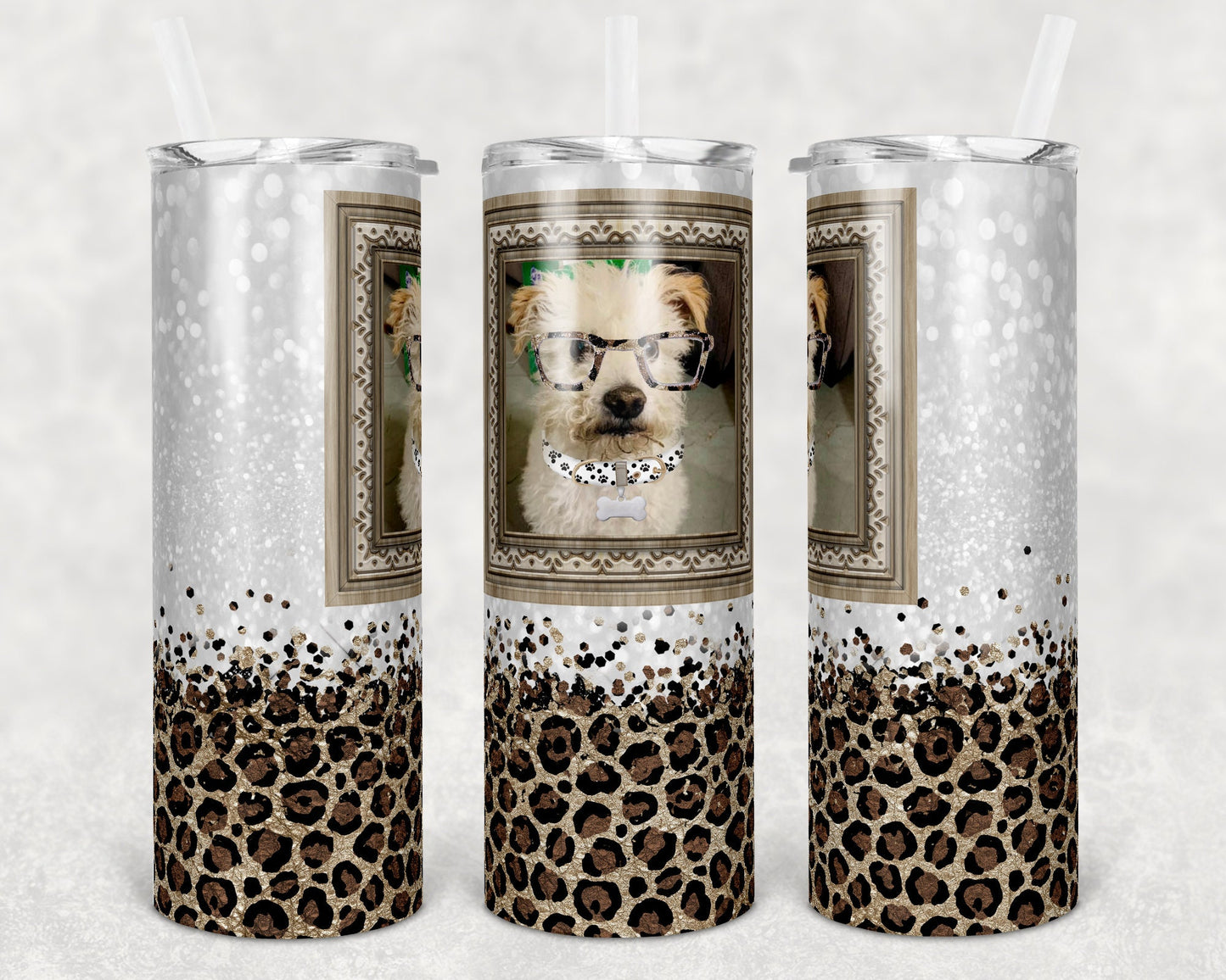 20 oz Skinny Tumbler Sublimation Dog Mom Frame Build Own Glitter and Leopard Template Straight Warped Mothers Day Dog