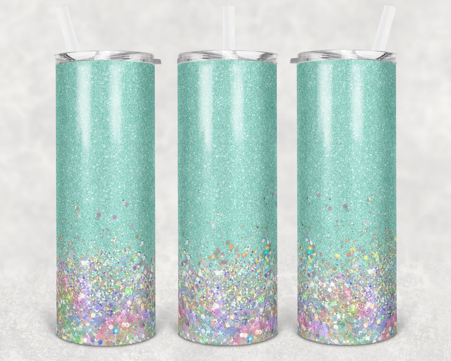 20 oz Skinny Tumbler Sublimation Design Template Glitter Mint Holographic White Straight and Warped Design