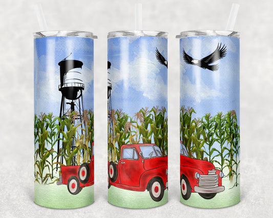 20 oz Skinny Tumbler Sublimation Design Template America Farmer Red Truck Corn Fields Farm