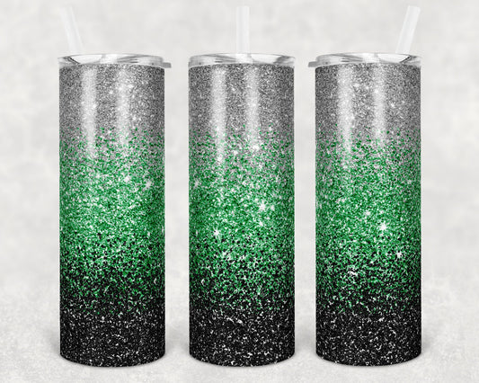 20 oz Skinny Tumbler Sublimation Design Template Glitter Ombre Silver Green Black Straight Warped Design