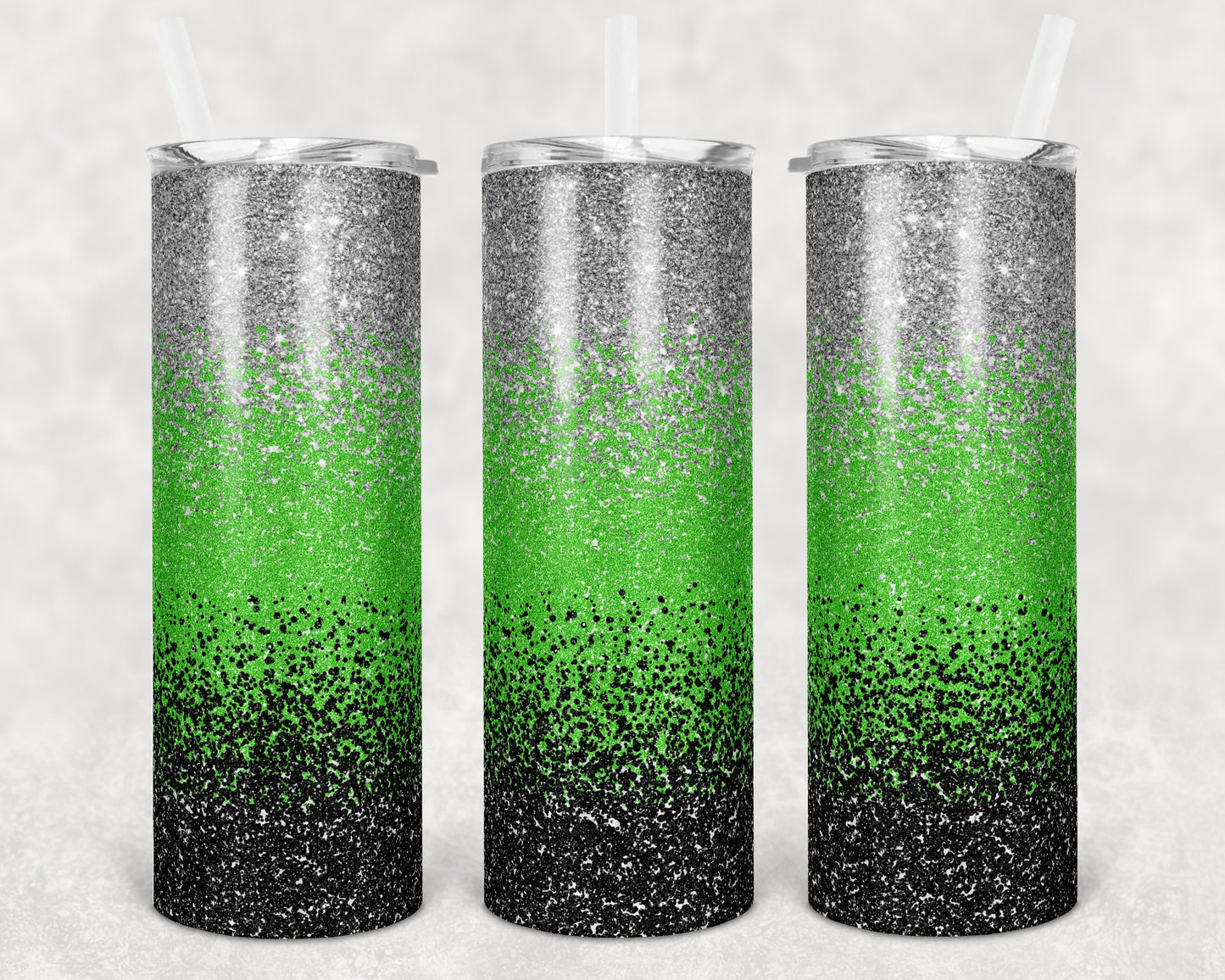 20 oz Skinny Tumbler Sublimation Design Template Glitter Ombre Silver Green Black Straight Warped Design