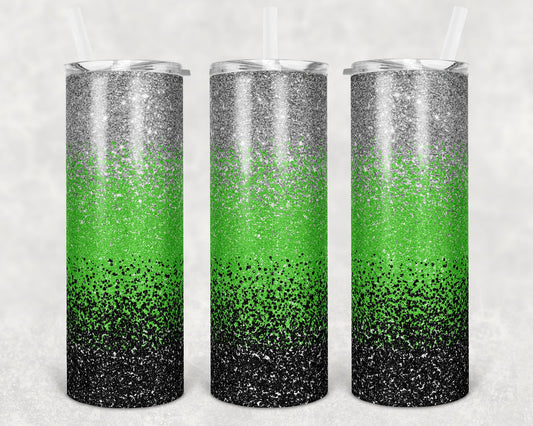 20 oz Skinny Tumbler Sublimation Design Template Glitter Ombre Silver Green Black Straight Warped Design