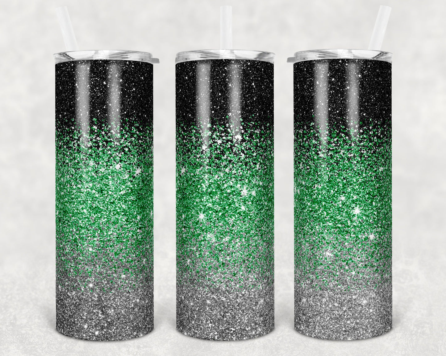 20 oz Skinny Tumbler Sublimation Design Template Glitter Ombre Silver Green Black Straight Warped Design