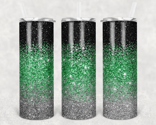 20 oz Skinny Tumbler Sublimation Design Template Glitter Ombre Silver Green Black Straight Warped Design