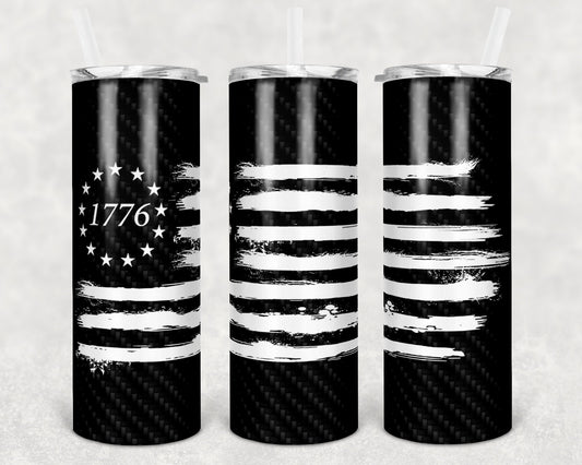 20 oz Skinny Tumbler Sublimation Design Template 1776 Flag Distressed Design