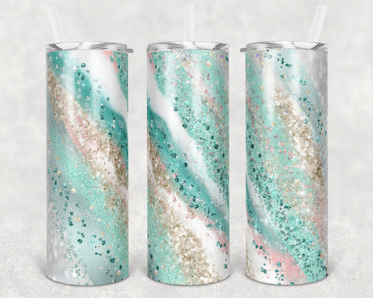 20 oz Skinny Tumbler Sublimation Template Agate Milky Way mint Straight and Warped Design