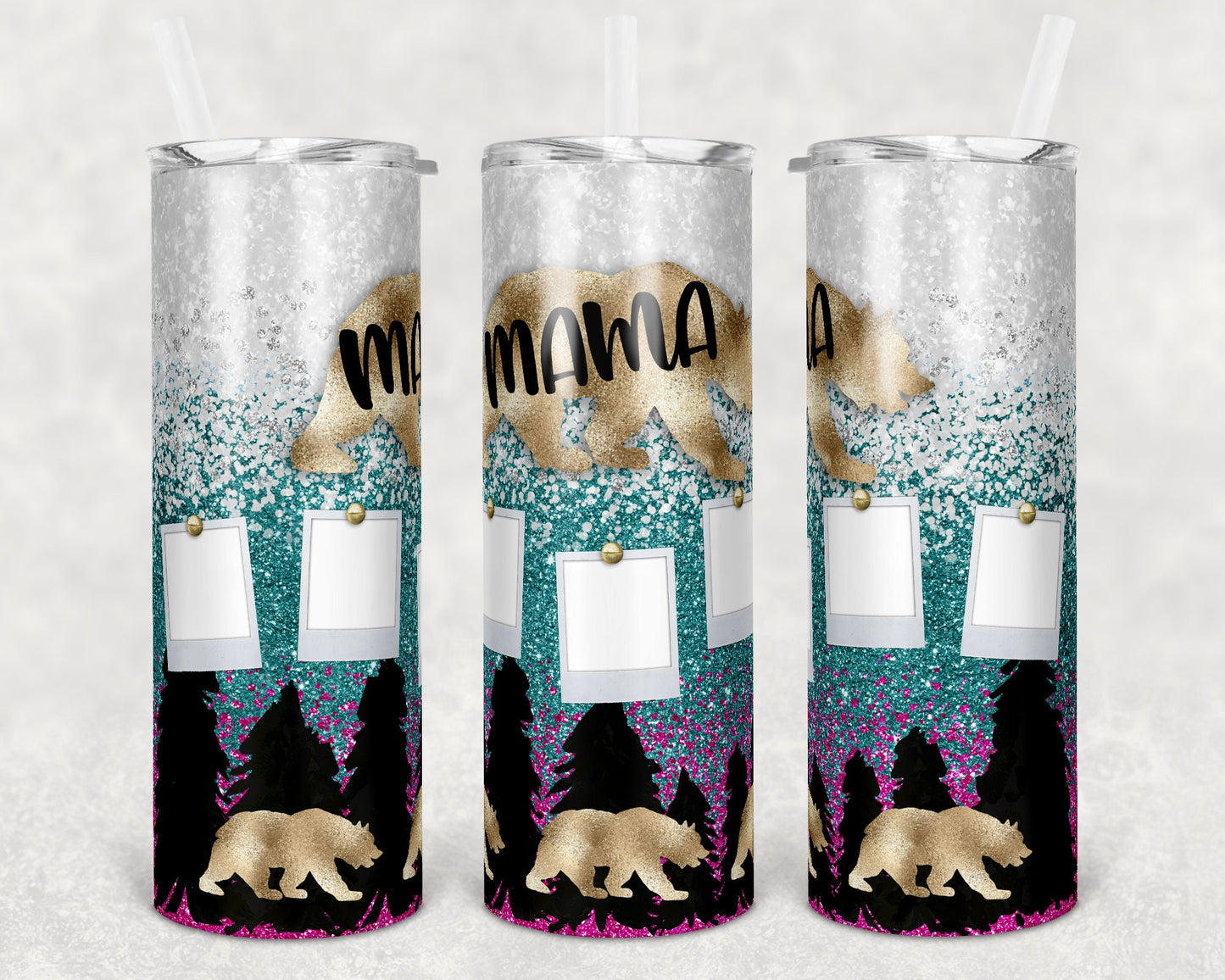 20 oz Skinny Tumbler Sublimation Design Template Mama Bear Add your own Bears Glitter Mothers Day