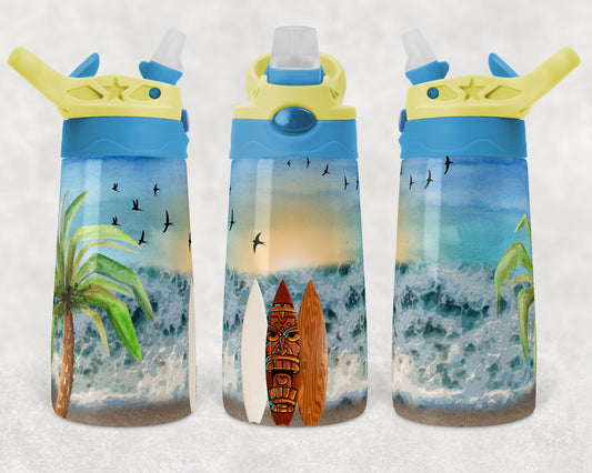 Kids water bottles Sublimation Design Kids Surfing Beach Ocean Design
