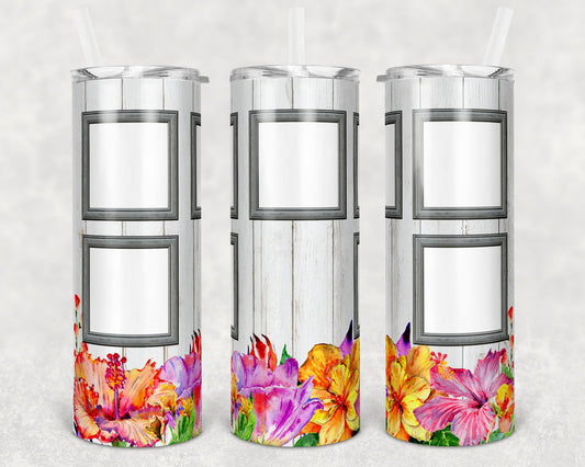 20 oz Skinny Tumbler 5 Picture Frame Tumbler Floral Hibiscus photo frames Sublimation Design