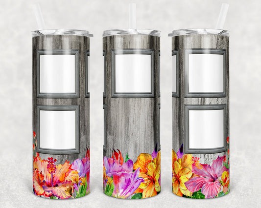 20 oz Skinny Tumbler 5 Picture Frame Tumbler Floral Hibiscus photo frames Sublimation Design