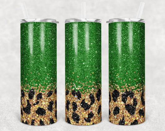 20 oz Skinny Tumbler Sublimation Design Template Green Black Gold Leopard Glitter Design Inst tumblers