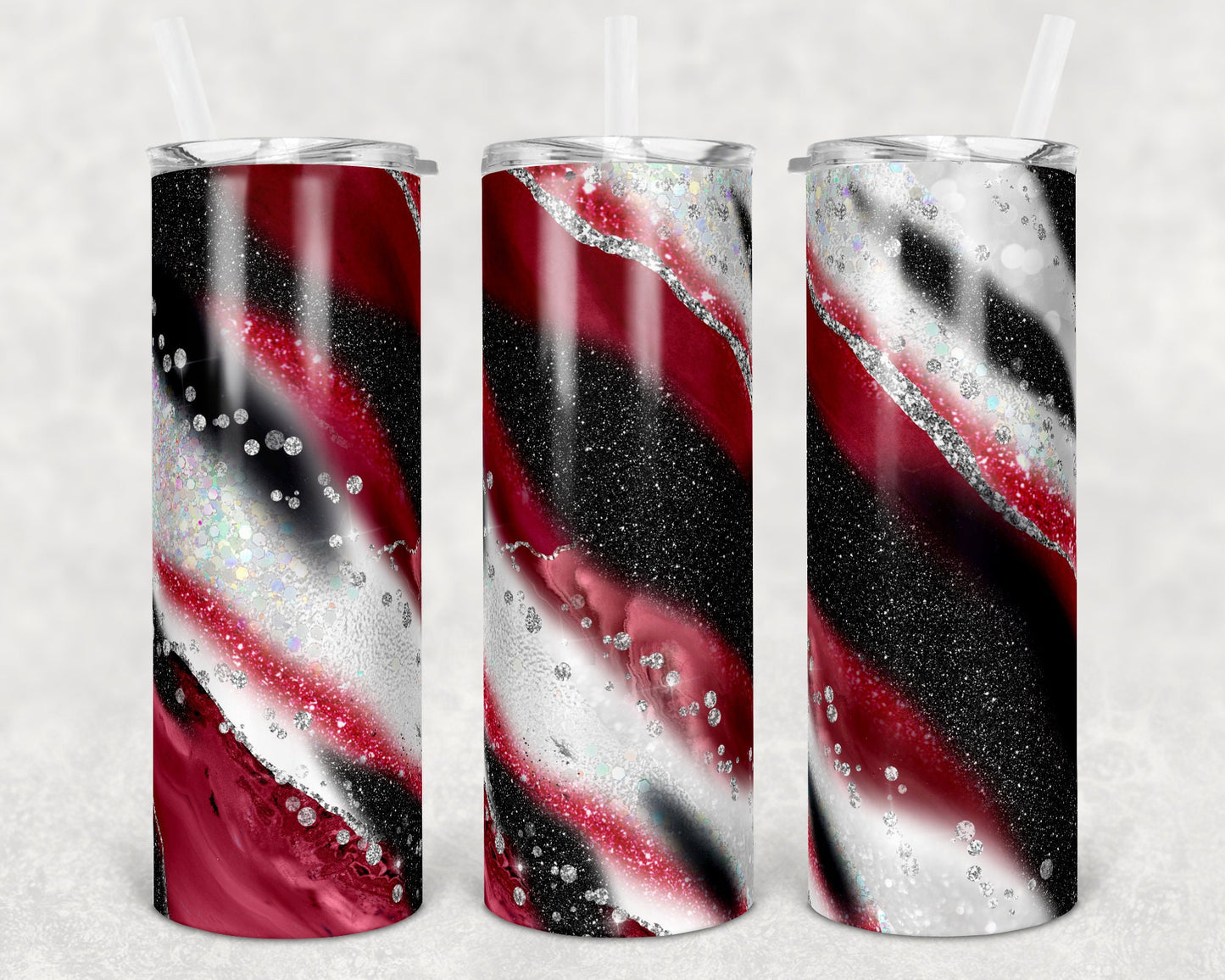 20 oz Skinny Tumbler Sublimation Template Agate Milky Way Red Black Silver Straight and Warped Design