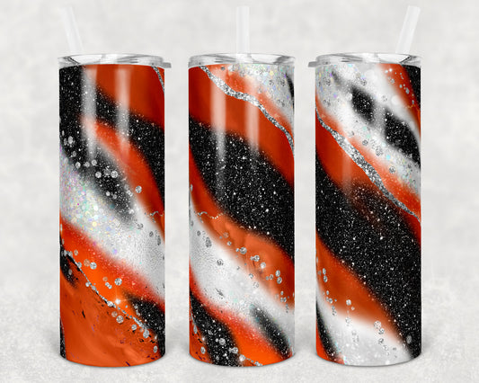 20 oz Skinny Tumbler Sublimation Template Agate Milky Way Orange Black Silver Straight and Warped Design
