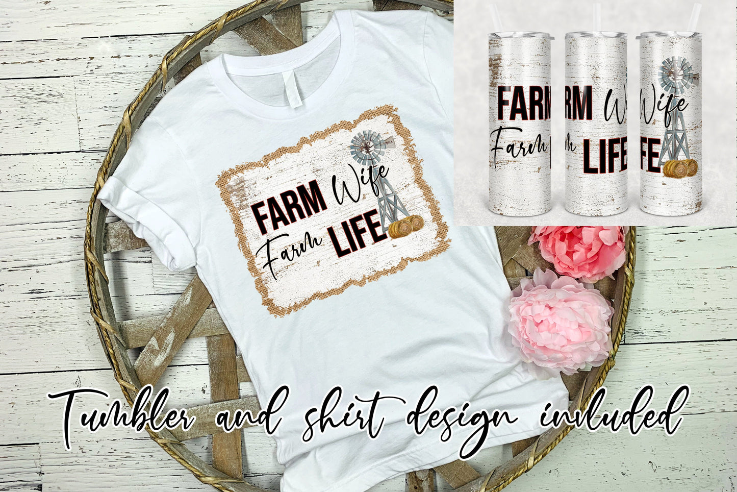 20 oz Skinny Tumbler Sublimation Farm Print Farm Life Farm Wife Design