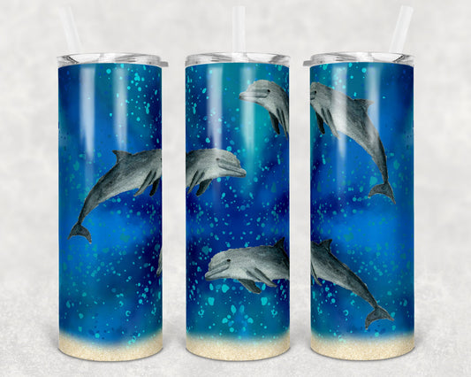 20 oz Skinny Tumbler Ocean Under the Sea Dolphin Tumbler Great White Sublimation Design