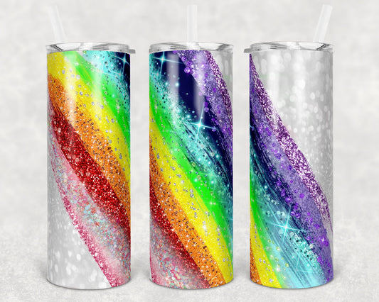 20 oz Skinny Tumbler Sublimation Template Raibow Glitter Milky Way Glitter LGBT Rainbow Straight and Warped Design