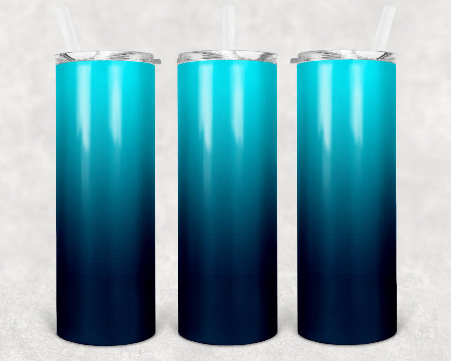 20 oz Skinny Tumbler Sublimation Ombre Teal to Navy Blue Straight and Warped Design