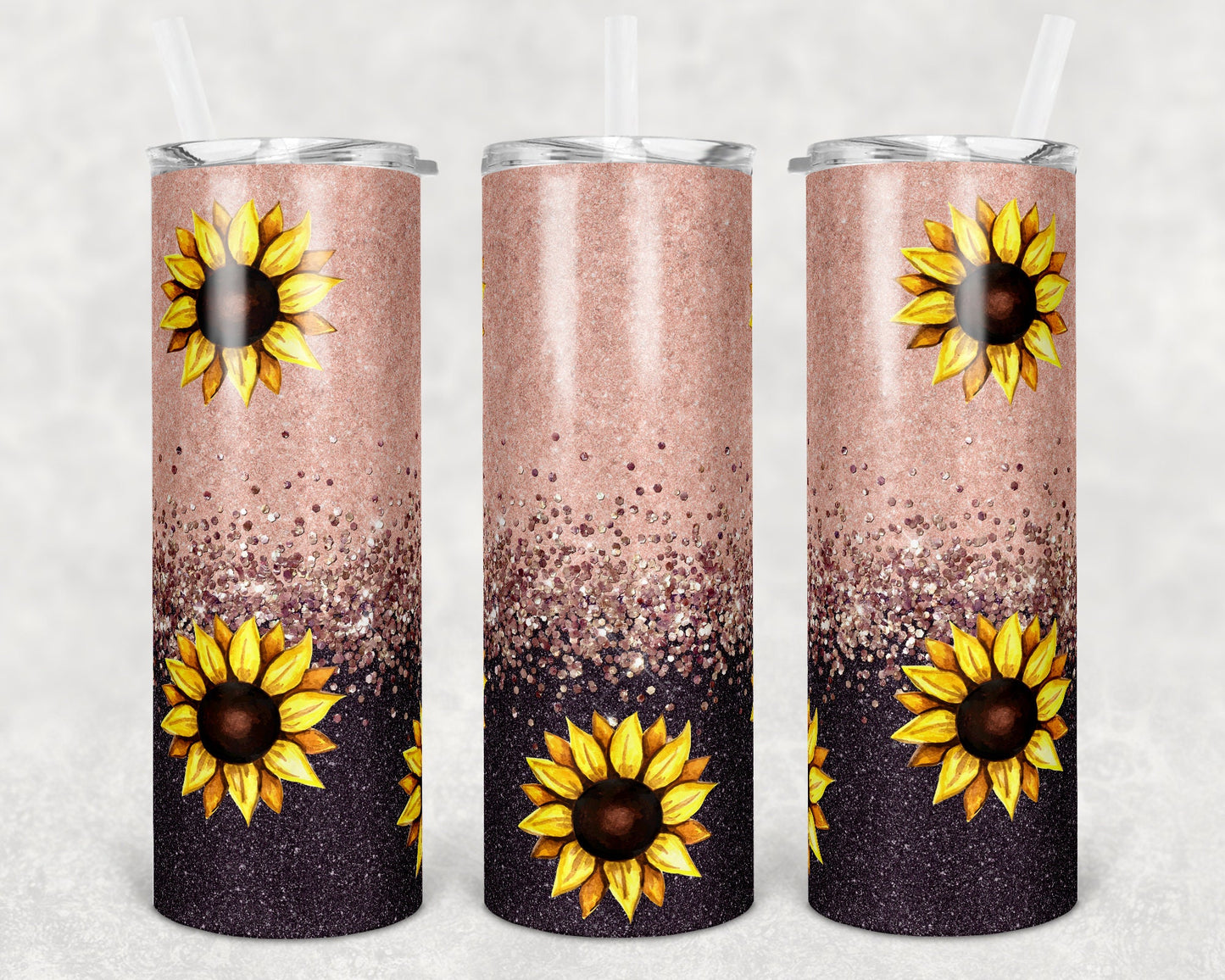 20 oz Skinny Tumbler Sublimation Design Template Rose Gold Eggplant Sunflower Glitter Design Inst tumblers