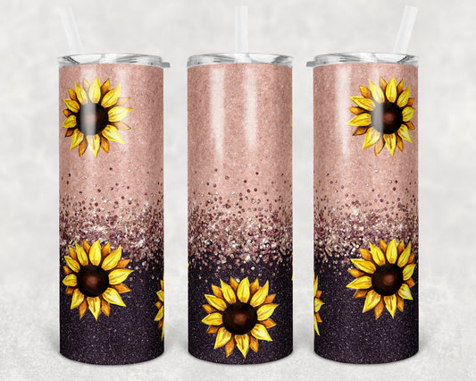 20 oz Skinny Tumbler Sublimation Design Template Rose Gold Eggplant Sunflower Glitter Design Inst tumblers