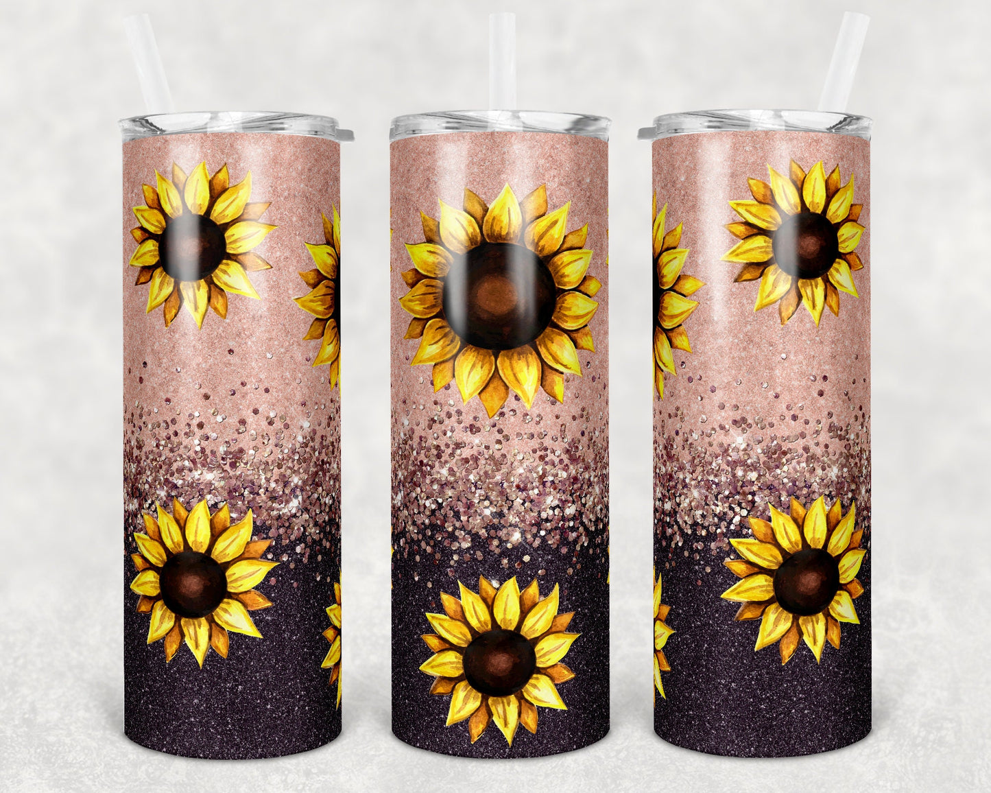 20 oz Skinny Tumbler Sublimation Design Template Rose Gold Eggplant Sunflower Glitter Design Inst tumblers