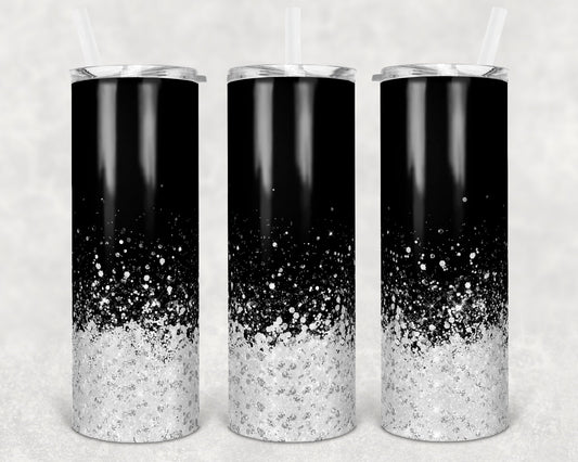 20 oz Skinny Tumbler Sublimation Design Template Glitter Black Holographic White Straight and Warped Design